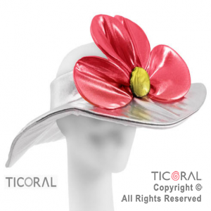 SOMBRERO CAPELINA CON FLOR METAL BLANCO x 1